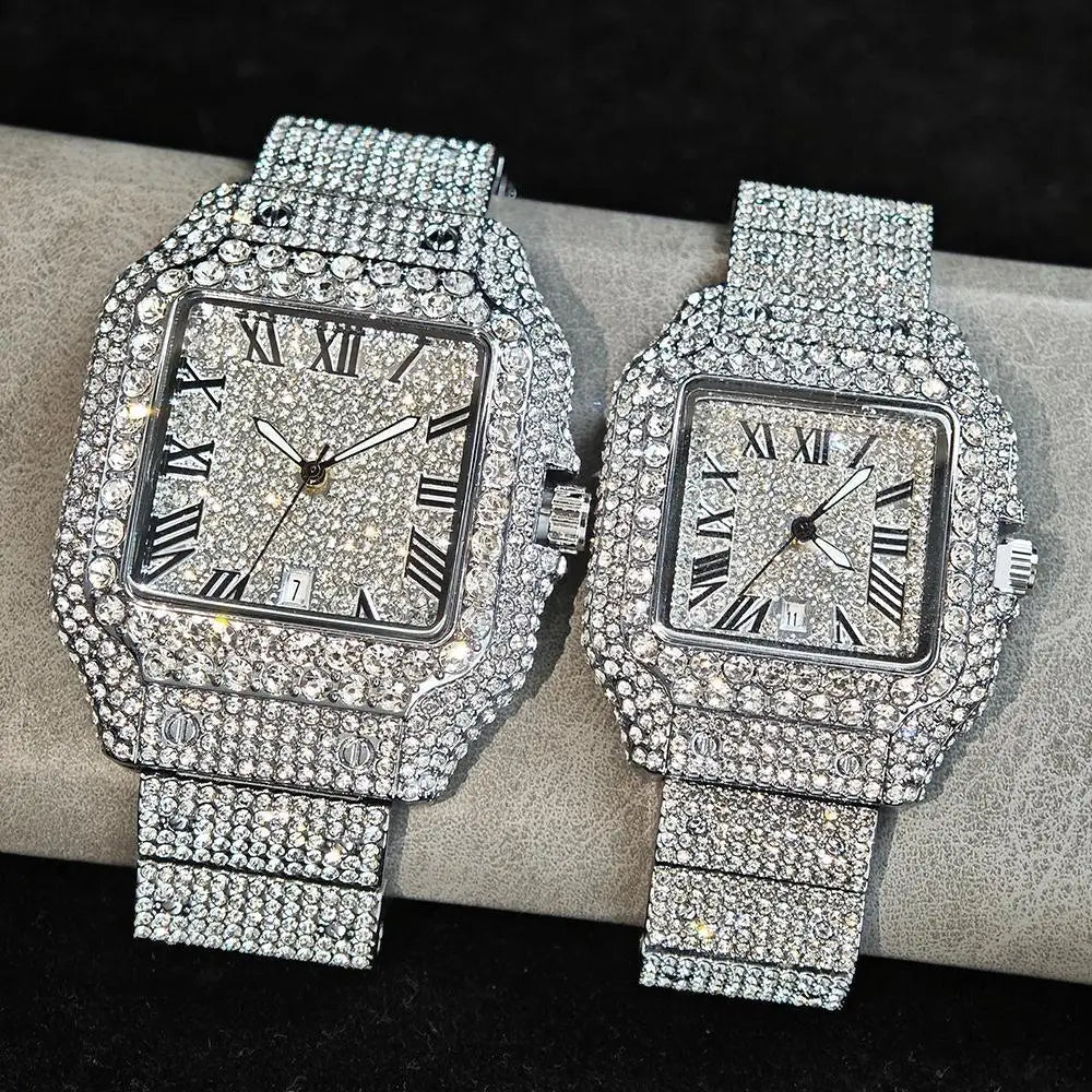 UNIGUET Luxury Ice Watch for Men Women Fashion Hip Hop Full Diamond Square Couple Wristwatch Gift 2026 Hor Sale