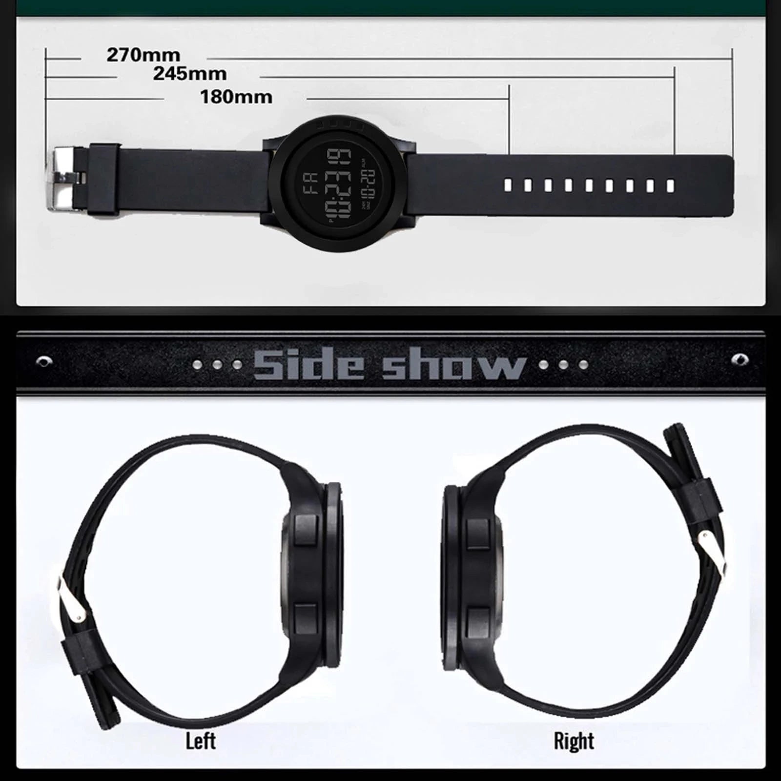 Mens Women Digital Watch Big Dial Light LED Swim Waterproof Rubber Band Alarm Black LED Watches