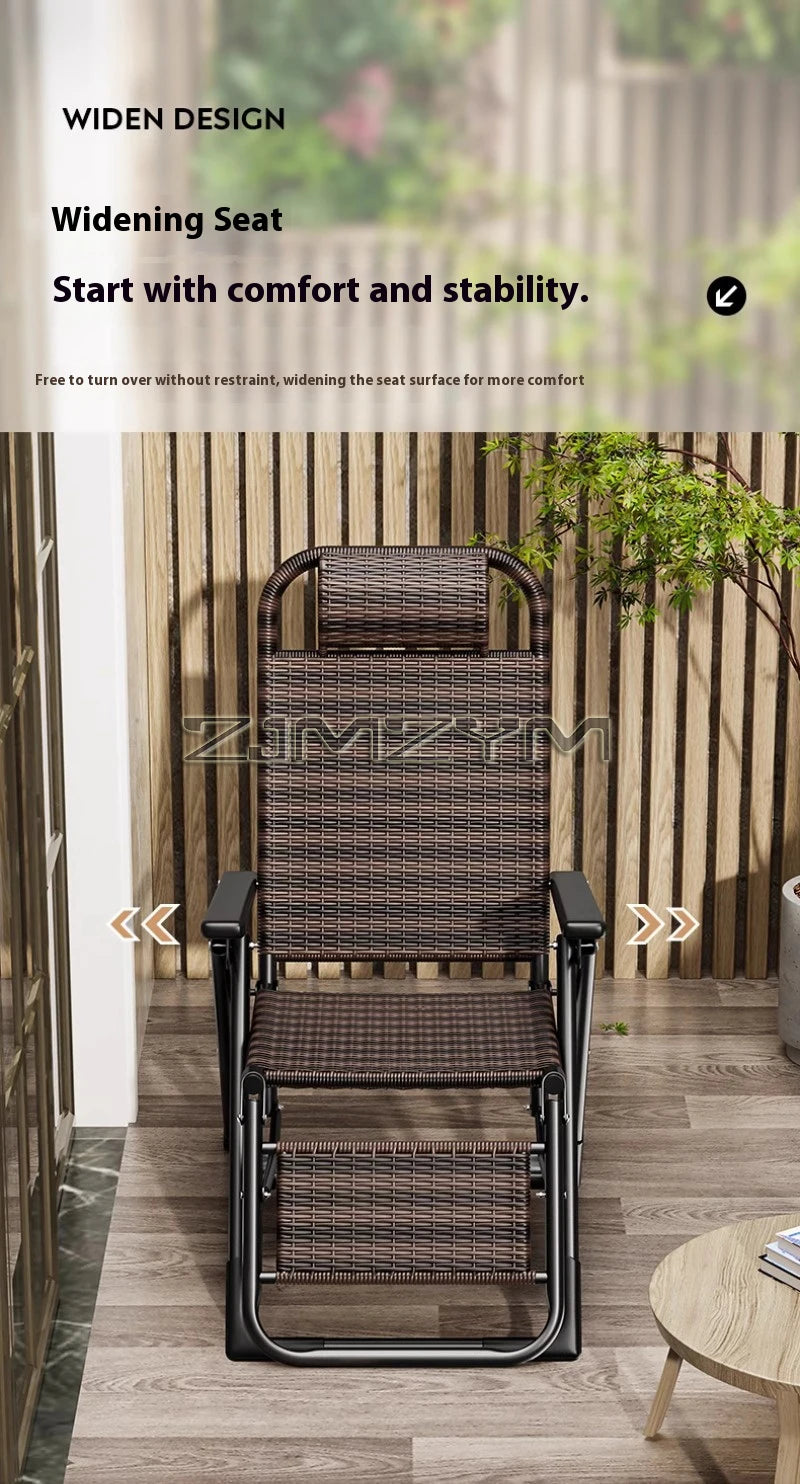 Folding Adjustable Backrest Recliner Comfortable Armchair Patio Nap Balcony Home Leisure Rattan Seating Lounge Chair
