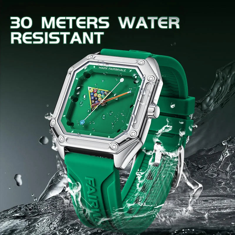 2025 New Original Watch For Man Sport Silicone Strap Waterproof Quartz Watch Fashion Men Billiards Design Green Wristwatch Boy