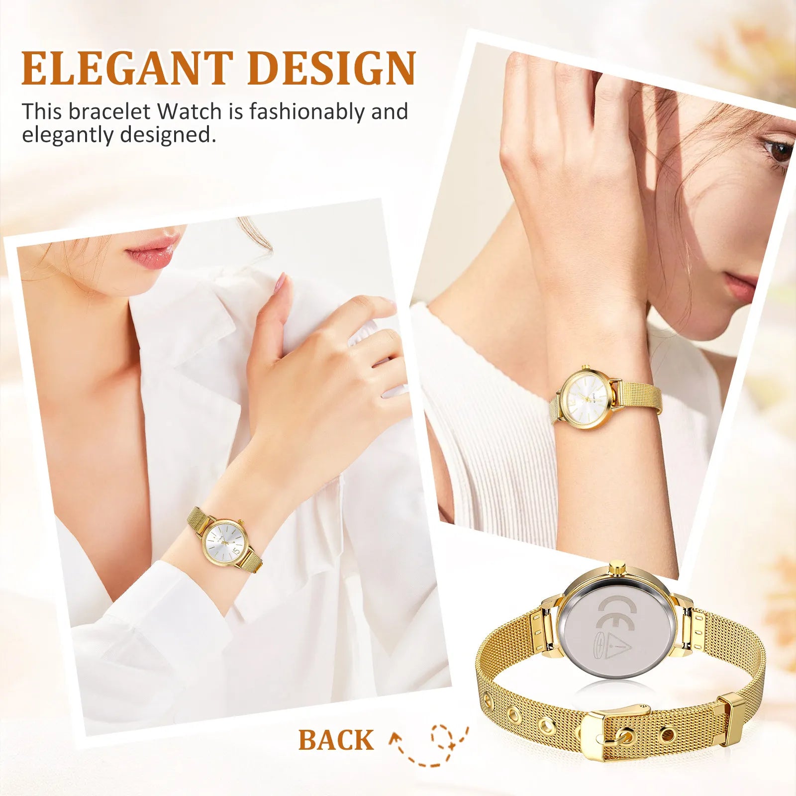 Fashion Women Quartz Watch Alloy Case Golden Mesh Strap Bracelet Wristwatch Classic Gift for Valentine Christmas Mother's