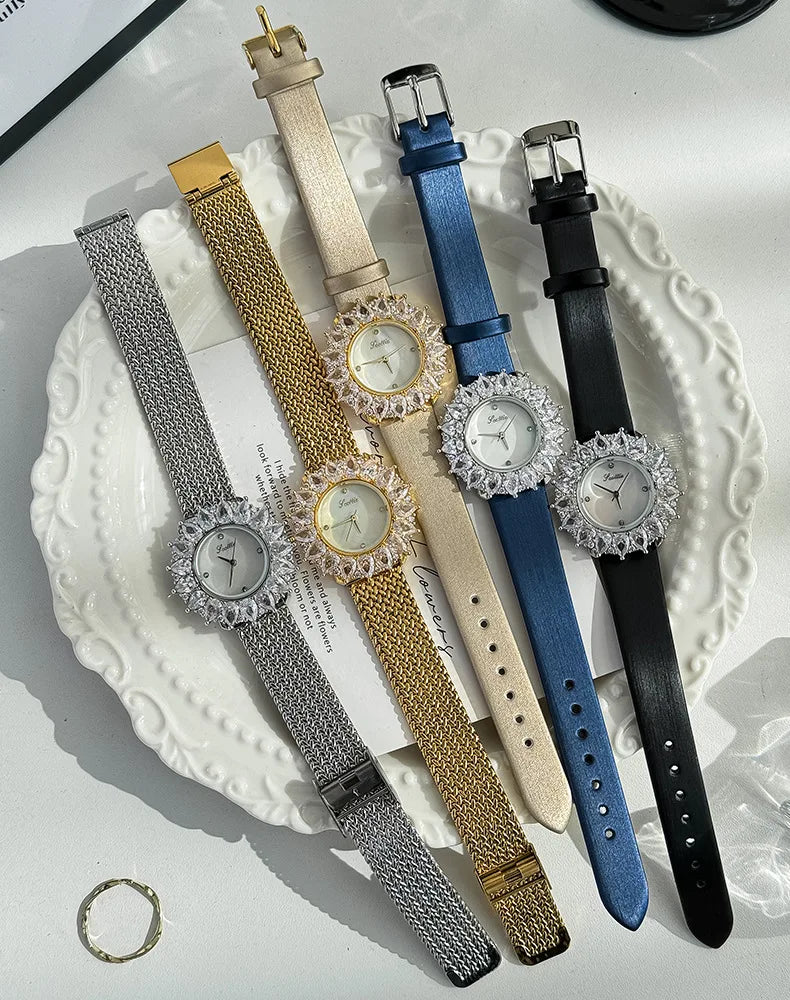 Women Watches for Girls Wrist Quartz Watch Sliver Gold Flower Diamond Orologio Ladies Vintage Wristwatch Stainless Steel Clock