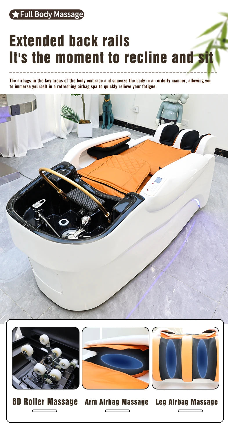Barbershop Salon Furniture Ceramic Wash Basin Head Spa Water Therapy Bed Shampoo Massage Bed with Sink for Hair Salons