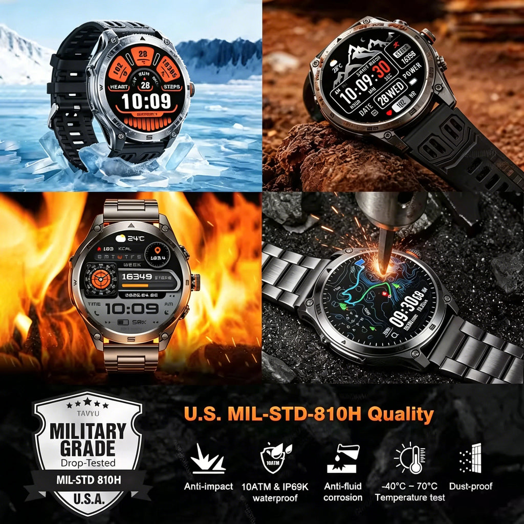 2026New Military Grade 1000mAh Battery GPS Smart Watch 10ATM Waterproof Compass Altimeter Call AMOLED Men Swim Sports Smartwatch