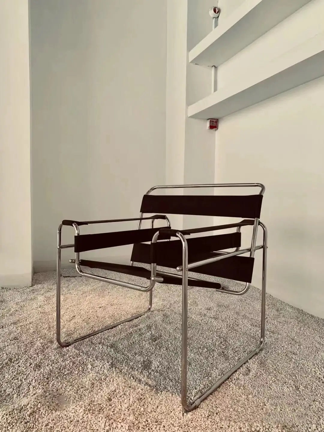 Mid Century Modern Leather Sling Chair Bauhaus Tubular Steel Minimalist Lounge Armchair