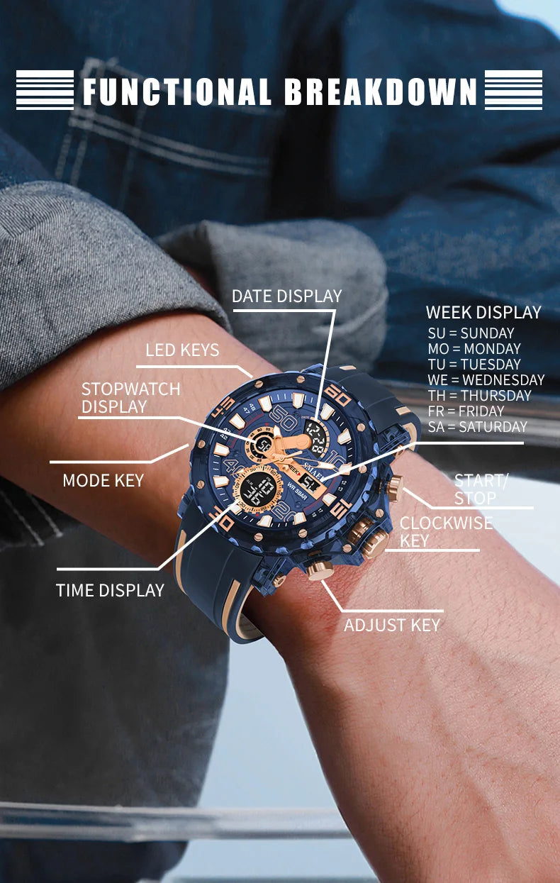 Military Watches Men Watch 2025 New 50M Waterproof Wristwatch Stopwatch Alarm LED Light Digital Watches 8136 Men's Sports Watch