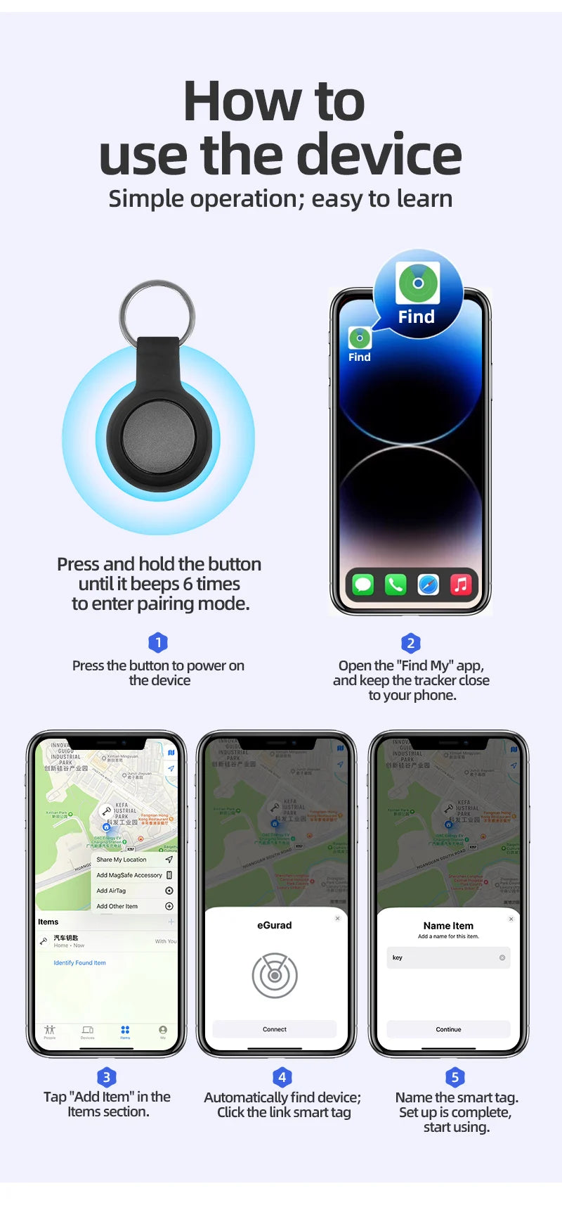Smart iOS GPS Tracker Tag Suitable For Apple iOS Airtag Anti Loss Locator Car Key Bicycles Elderly People Pets Anti Loss Tracker