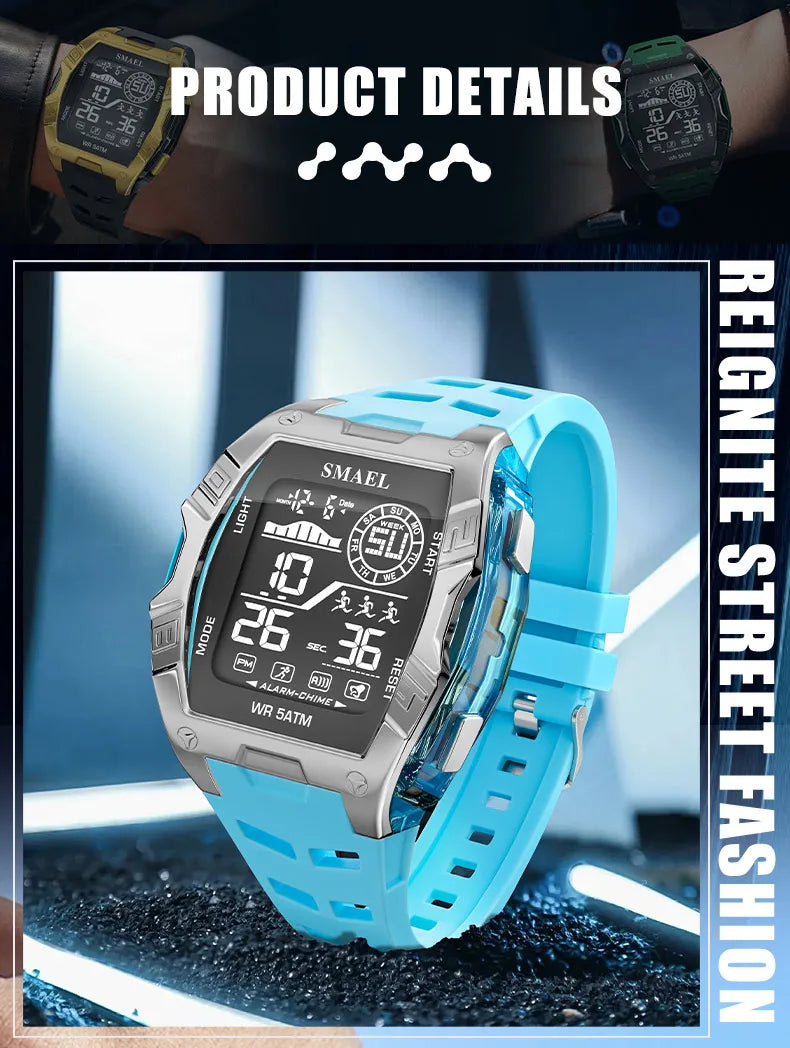 Military Watches Smael relojMen Watch 2025 New 50M Waterproof  Stopwatch Alarm LED Light Digital Watches 8130 Men's Sports Watch