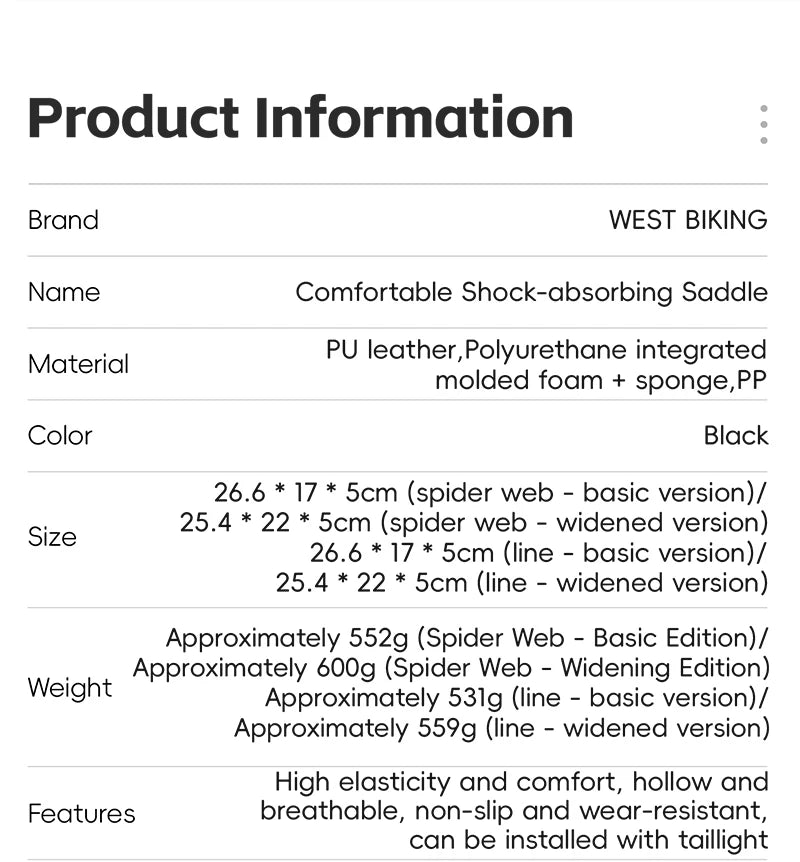 WEST BIKING Bicycle Saddle Comfortable Shockproof Bike Seats with Spring Shock Absorber MTB Road Bike Hollow Breathable Cushion