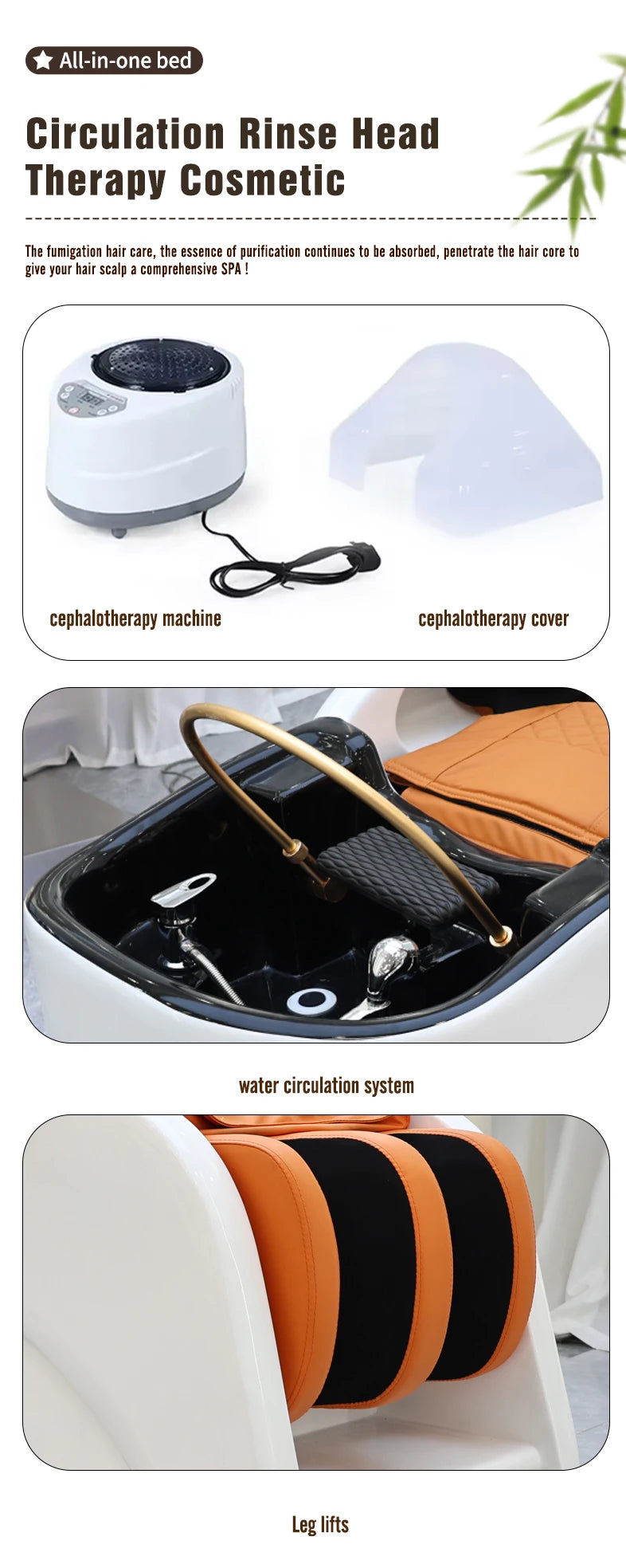 Barbershop Salon Furniture Ceramic Wash Basin Head Spa Water Therapy Bed Shampoo Massage Bed with Sink for Hair Salons