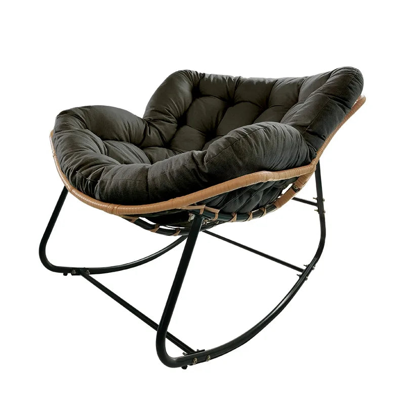 Rattan Rocking Chair with Thick Cushion Modern Wicker Oversized Lounge Egg Chair for Outdoor Patio Garden Indoor Home Furniture