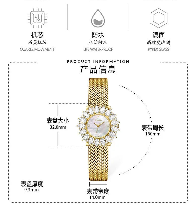 Women Watches for Girls Wrist Quartz Watch Sliver Gold Flower Diamond Orologio Ladies Vintage Wristwatch Stainless Steel Clock