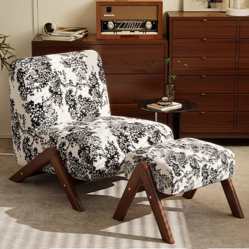 Single Sofa Chair with Antique Style, Lazy Living Room, Balcony, Leisure Chair, Zebra Chair, Solid Wood Designer Single Chairs