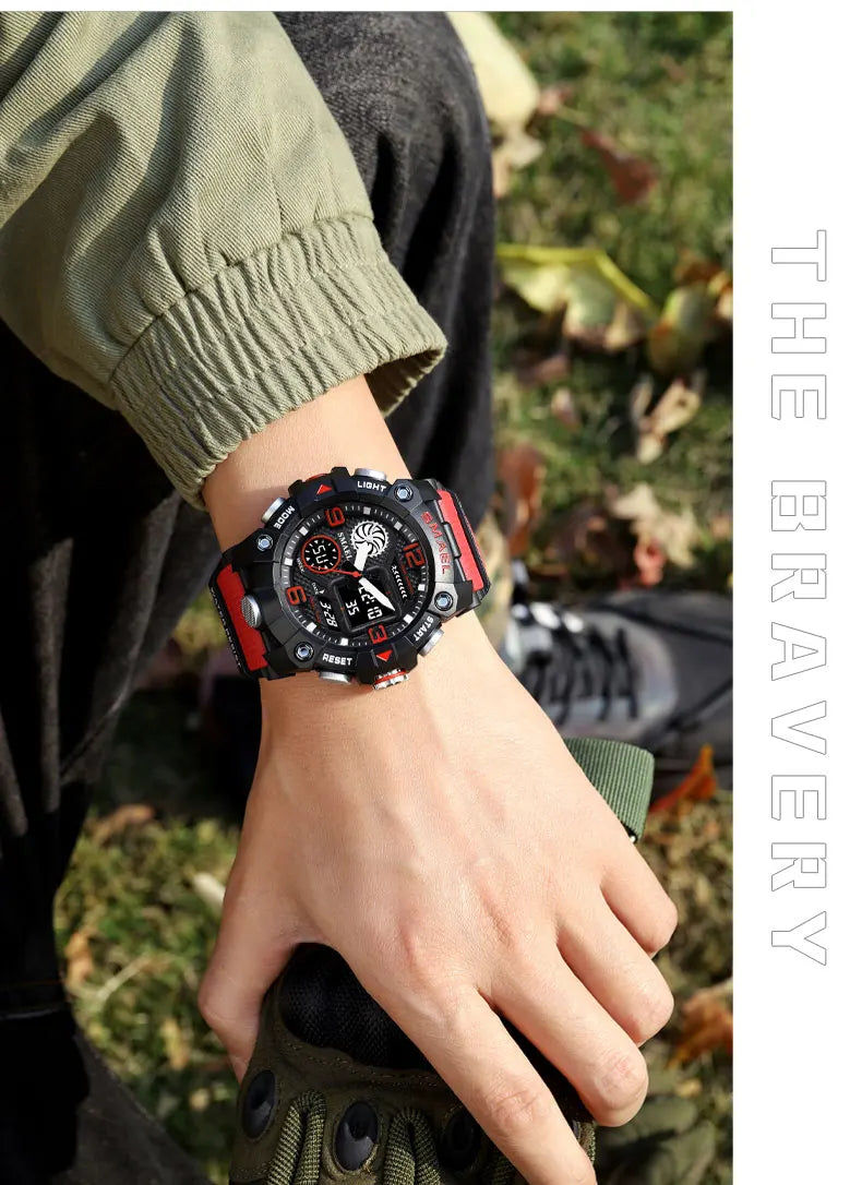 SMAEL Quartz Watch Sport 50M Waterproof Stopwatch Week Display LED Digital Alarm Clock Male 8055 Men Watches Sports Wristwatches