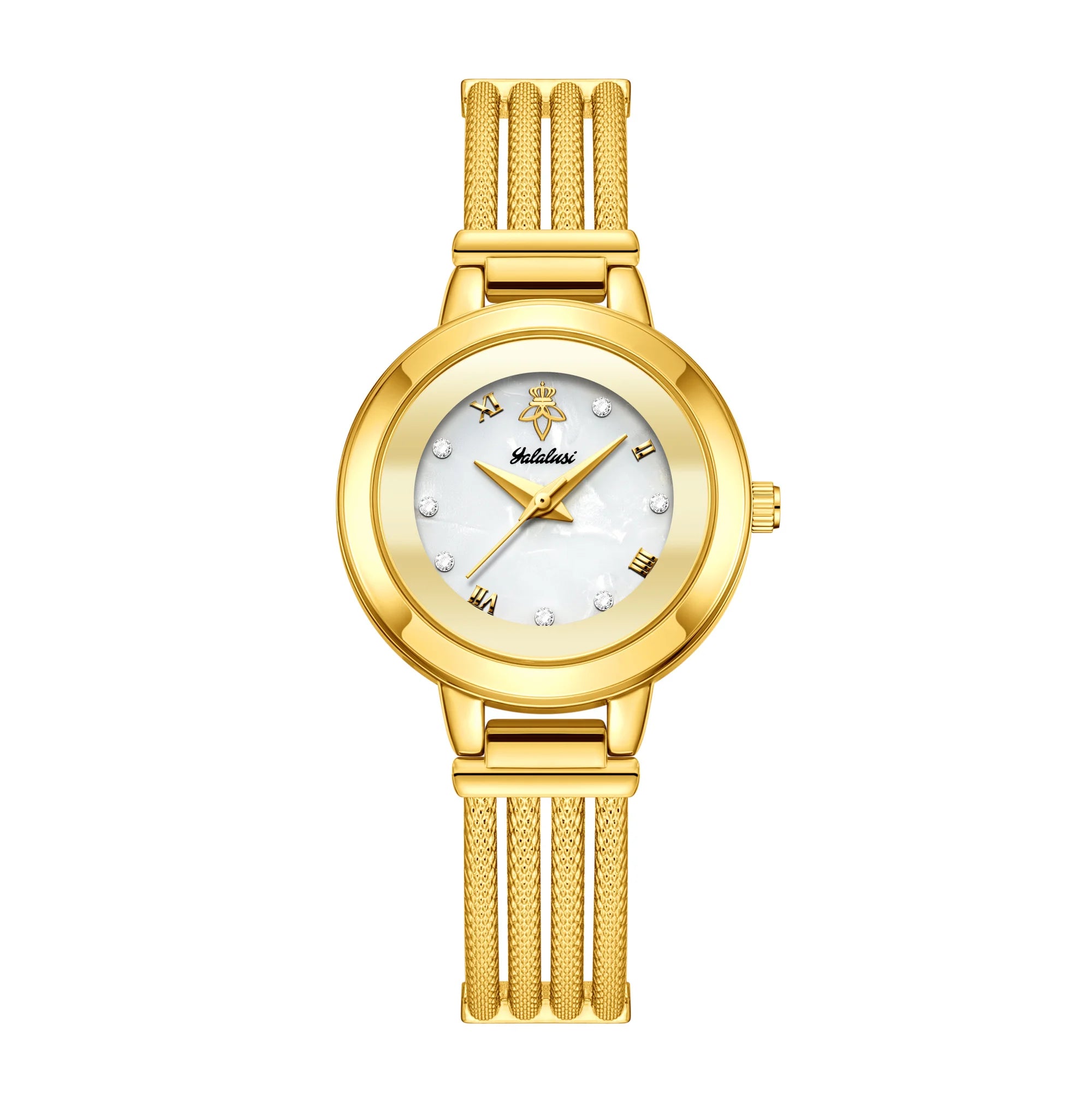 YaLaLuSi Brand Fashion Hot Ladies Quartz Watch Rhinestone Analog Scale Luxury Gold Watch Skeleton Wristband Gift Boxed