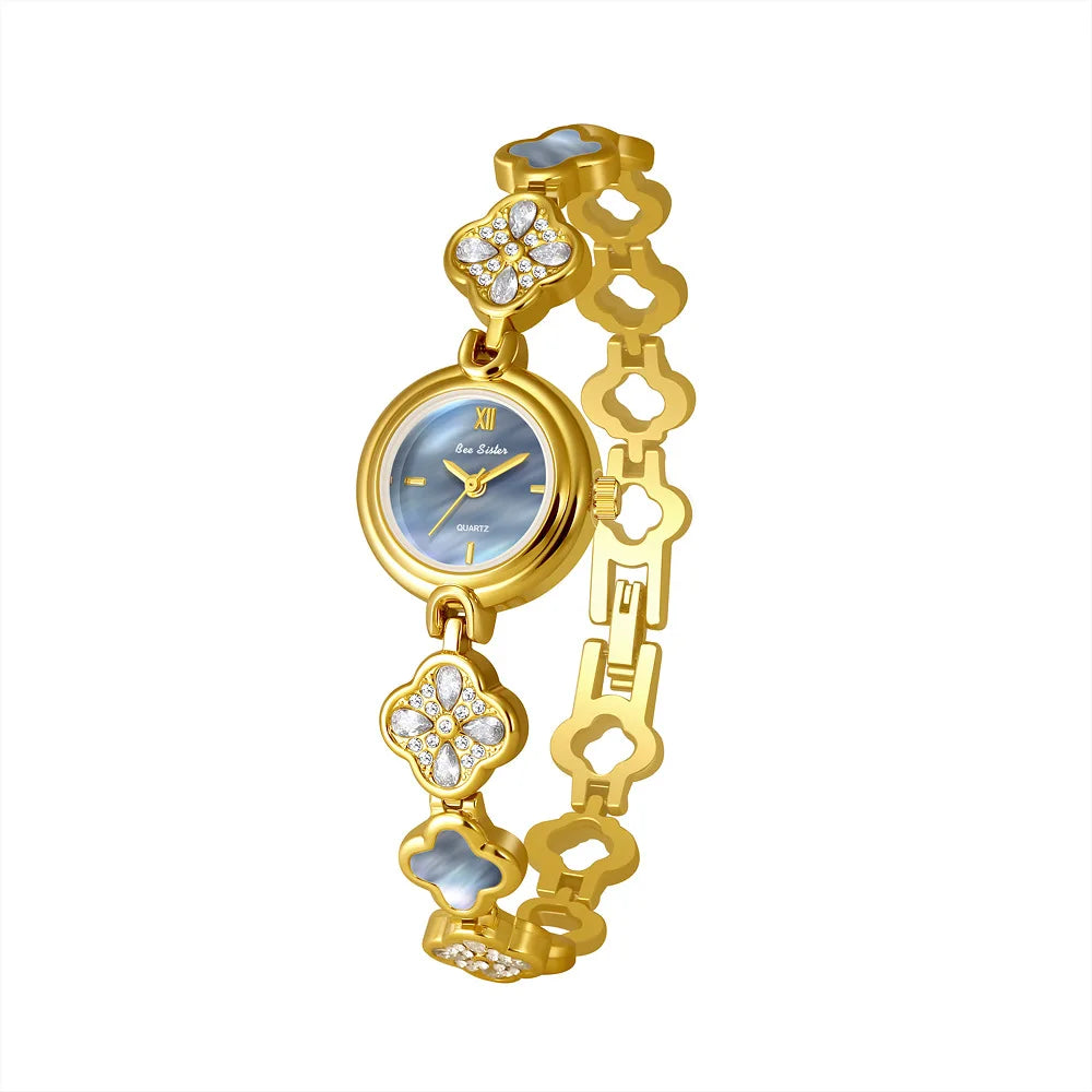 Women's Watch Natural Blue Shell Dial Bracelet Elegant Crystal Dress Watches for Women Fashion Luxury Small Quartz Ladies Clock