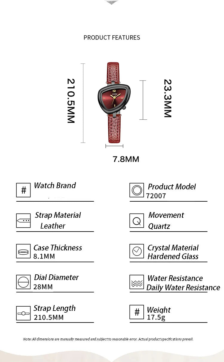 GEDI Vintage Watch Leather Light Luxury Simple Unique Irregular Dial Ladies Watches Elegant Quartz Waterproof Women's Wristwatch