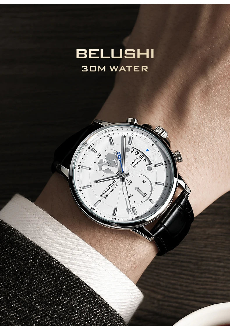 Mens Watches Waterproof Chronograph Sports Watches Men Quartz Wristwatches Brand Luxury Leather Watch For Men Casual Business