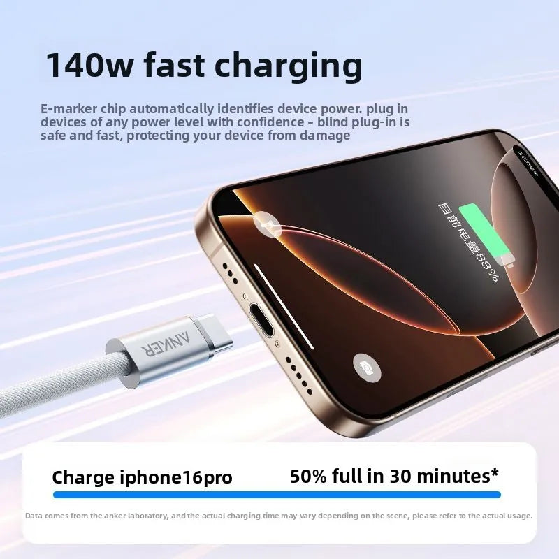 ANKER 140W Data Cable Typec Charging Cable Double Headed PD3.1 Suitable for Apple 17 Huawei MacBook