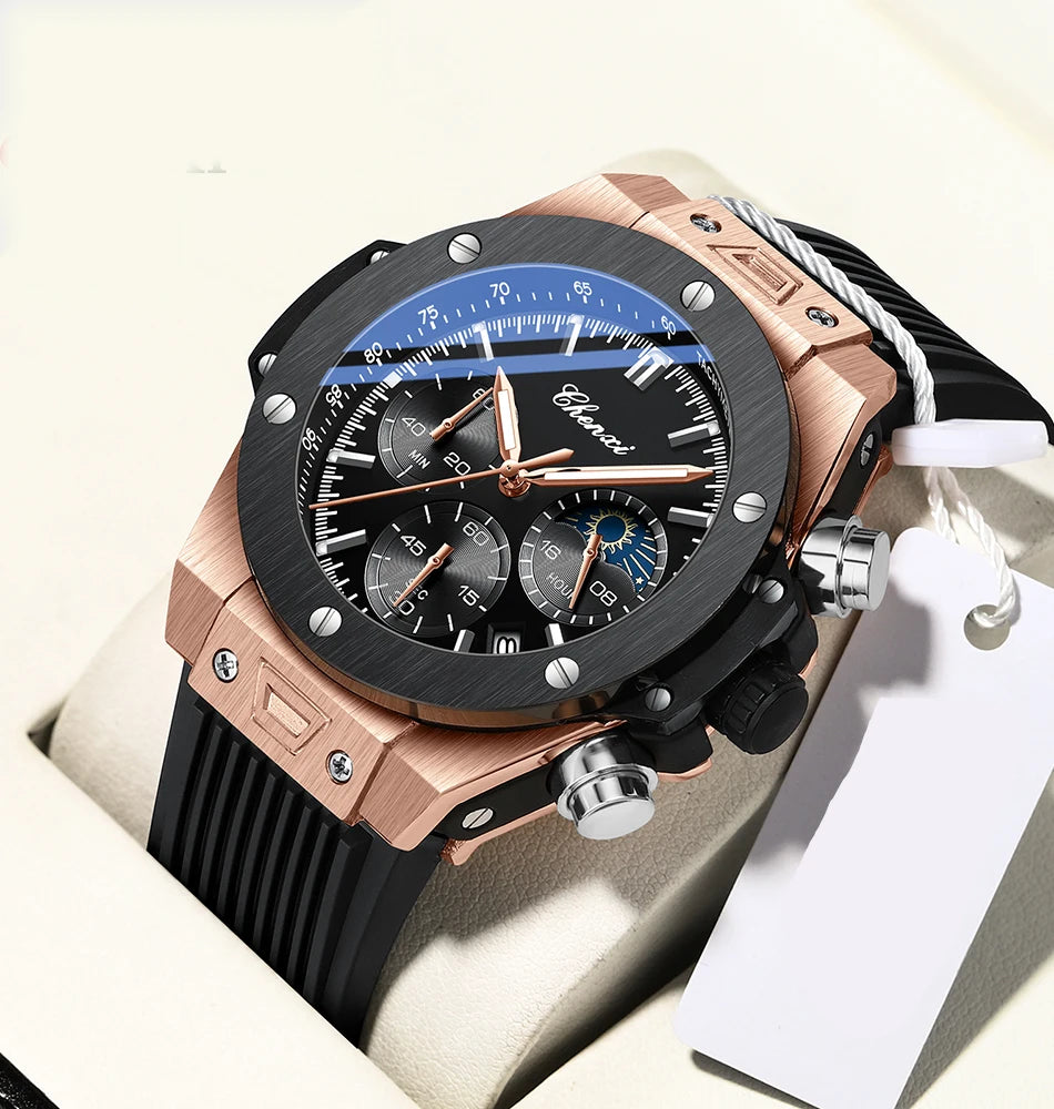 Men Watches High Quality Waterproof Sports Chronograph Quartz Wristwatches Silicone Strap Calendar Luminous Watch For Men