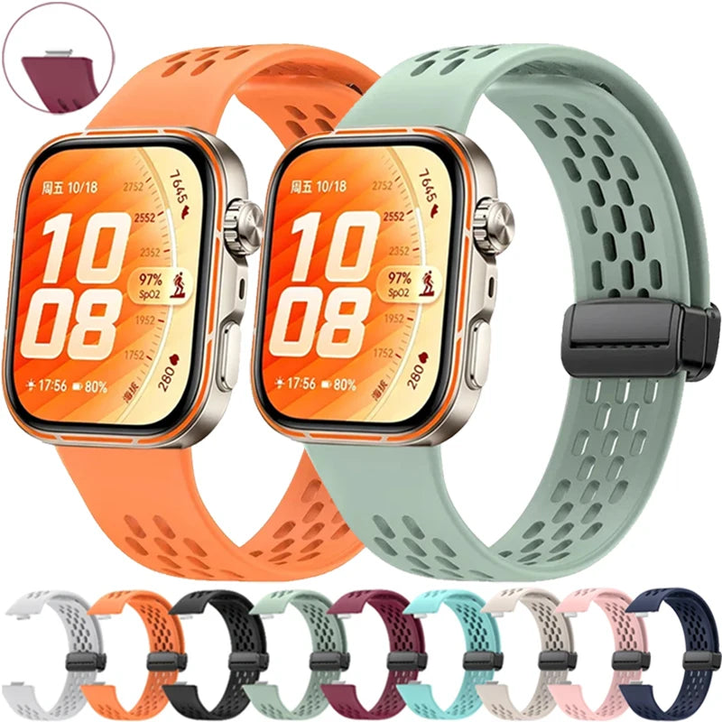 Original Silicone Strap For Huawei Watch Fit 5/4/3 Breathable Replaceable Magnetic Bracelet Band For Huawei Watch Fit 4/5 Pro