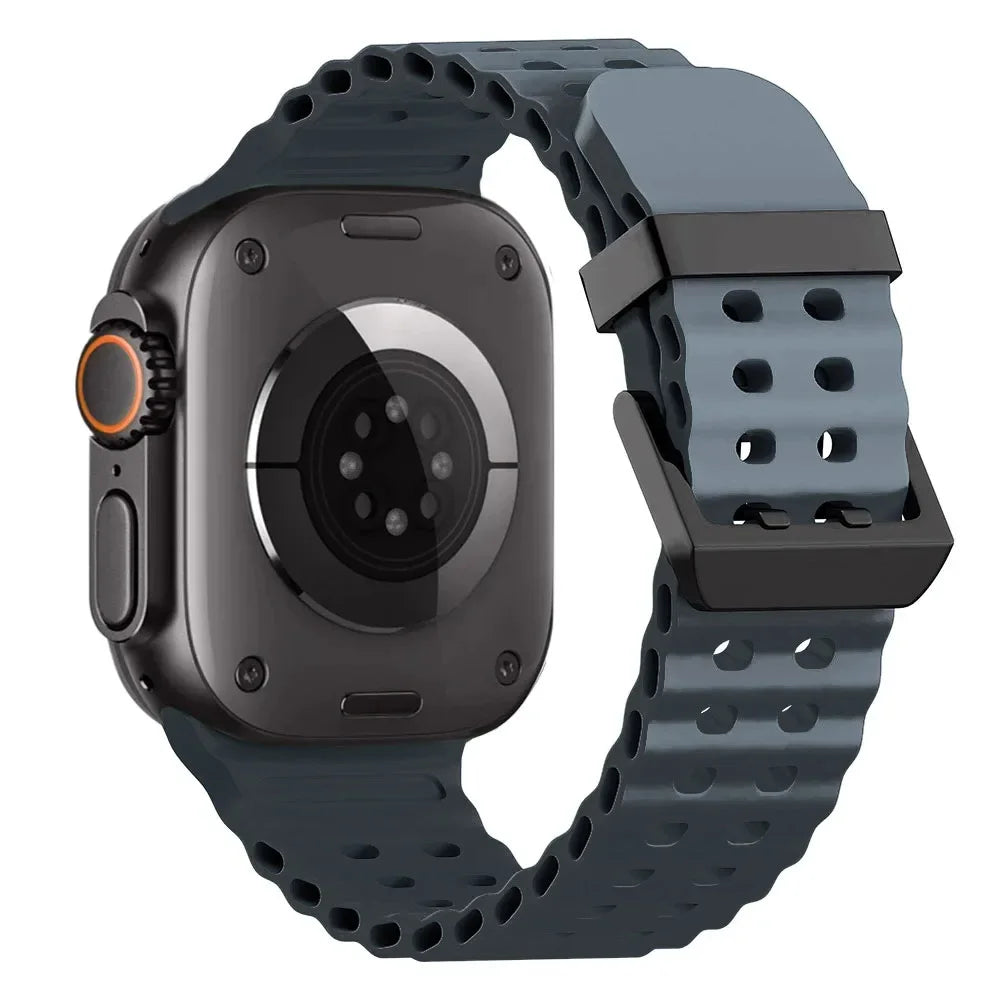 Ocean Silicone+Metal Buckle Strap for Apple Watch Band Ultra 49mm Series 11 10 46mm Band iWatch 9 8 7 45mm 6 5 4 SE 44mm Correa