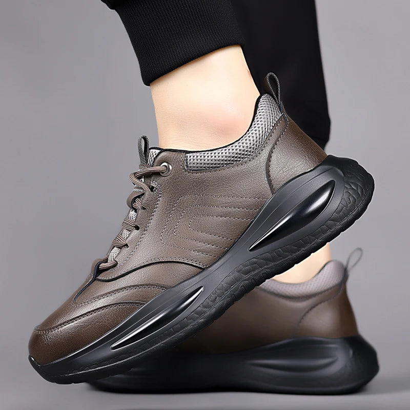 Fashion Men's Autumn Casual Leather Shoes Classic Business Formal Sneakers Comfy Thick Bottom Office Outdoor Daily Walking Shoes