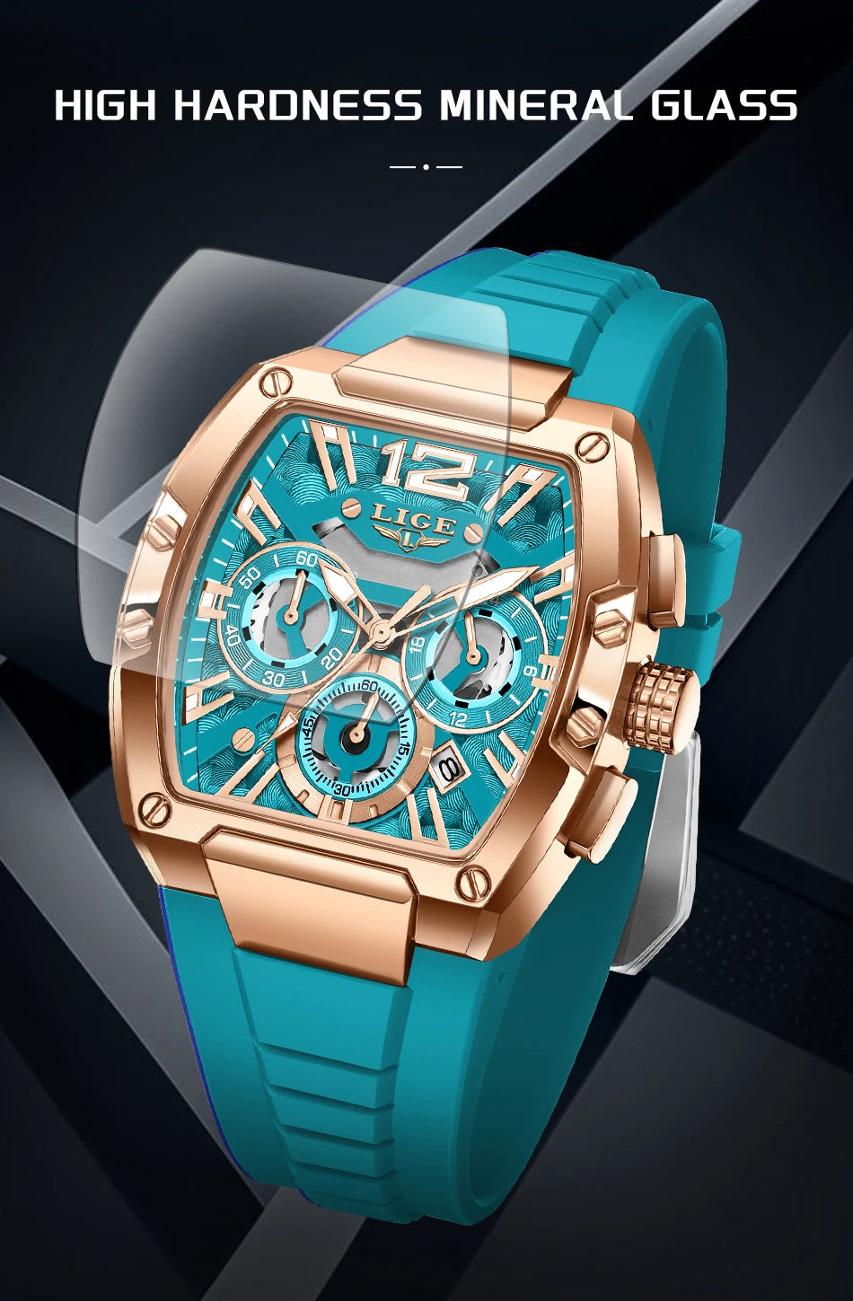 LIGE Original Brand Fashion Mens Watches Sport Military Chronograph Calendar Silicone Strap Quartz Wristwatch Relogio Masculino