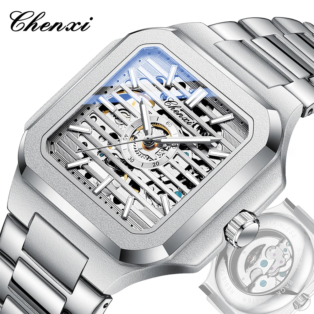 CHENXI Mechanical Men's Watch High-end Square Dial Men Watches Fully Automatic Hollow Wristwatches Male Gifts