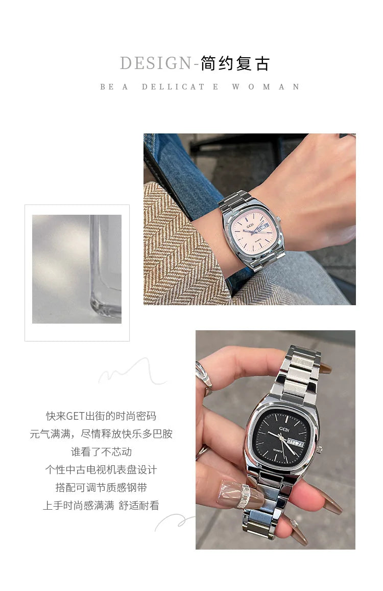 High Quality Women's Watch Minimalist Small Square Plate Bracelet Women's Watch Brown Quartz Waterproof Clock for Wife's Gift
