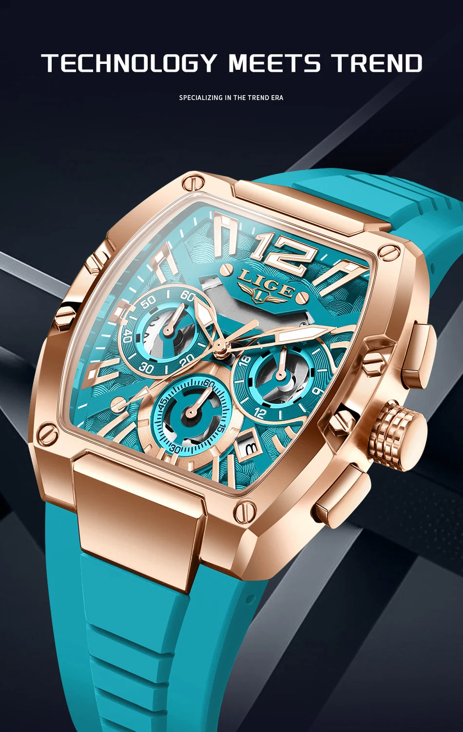 LIGE Original Brand Fashion Mens Watches Sport Military Chronograph Calendar Silicone Strap Quartz Wristwatch Relogio Masculino