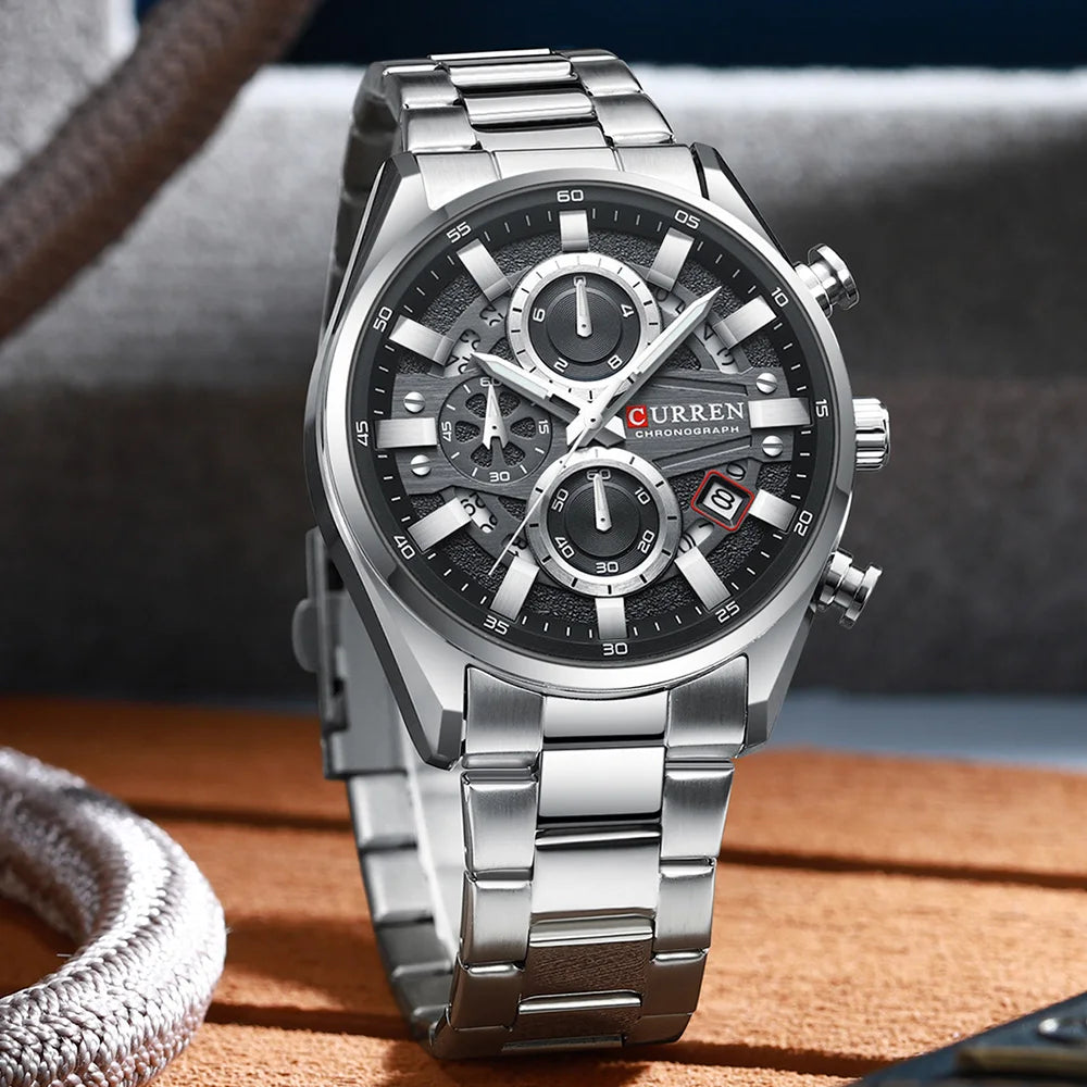 CURREN Top Luxury Business Calendar Multi functional Waterproof Sports Men's Quartz Men Watch Construction Wristwatch for Men