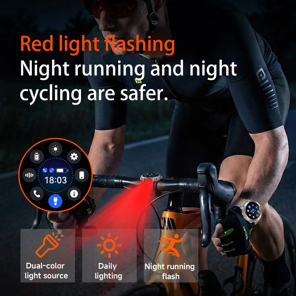 LIGE 2026 Military 1400mAh Battery Smart Watch Men Outdoor Flashlight IP68 Waterproof Heart Rate Bluetooth Call Sports Bracelet