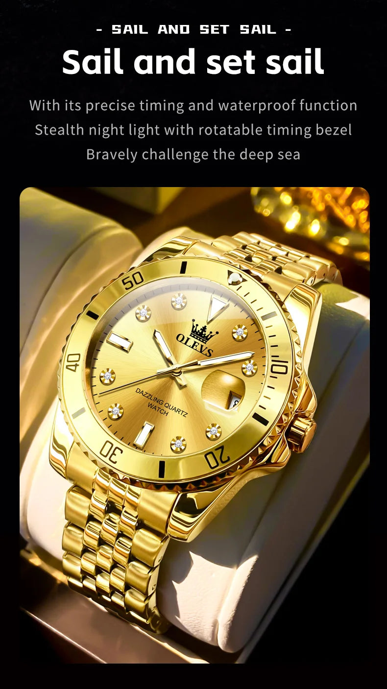 OLEVS 9809 Mens Watch Original Fashion Quartz Watch Zircon Scale Waterproof Luminous Reloj Hombre Automatic Date Watch For Man