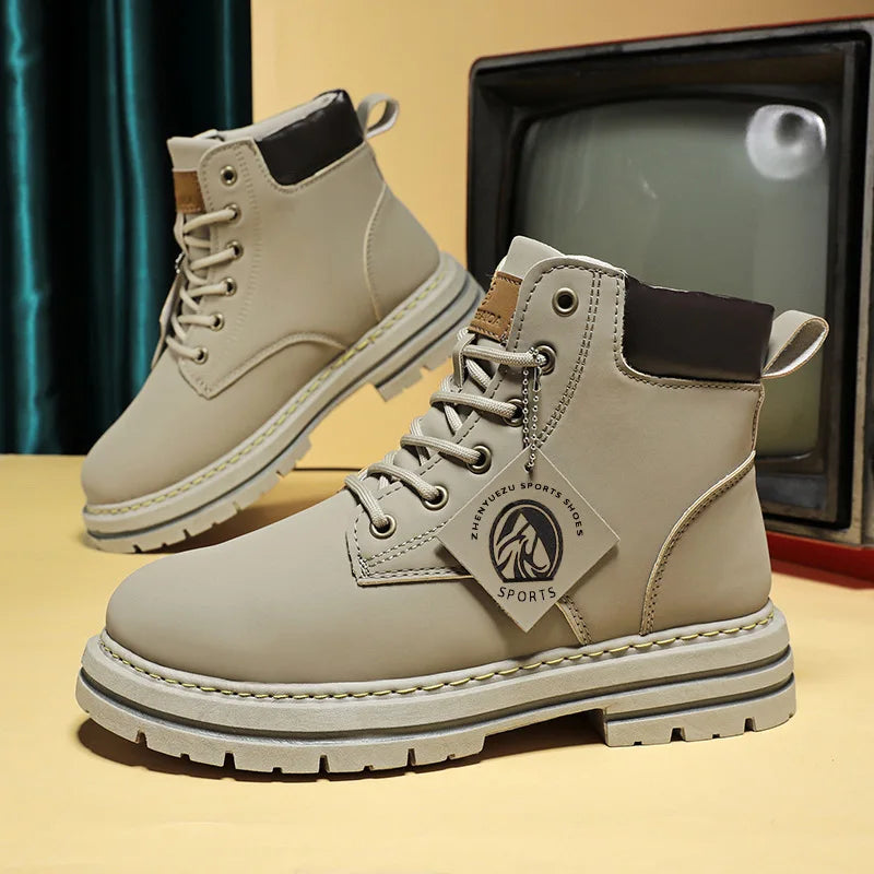 High Top Boots Men's Leather Shoes Fashion Motorcycle Ankle Boots for Men Winter Boots Man Shoes Lace-Up Botas Men Flat Sneakers