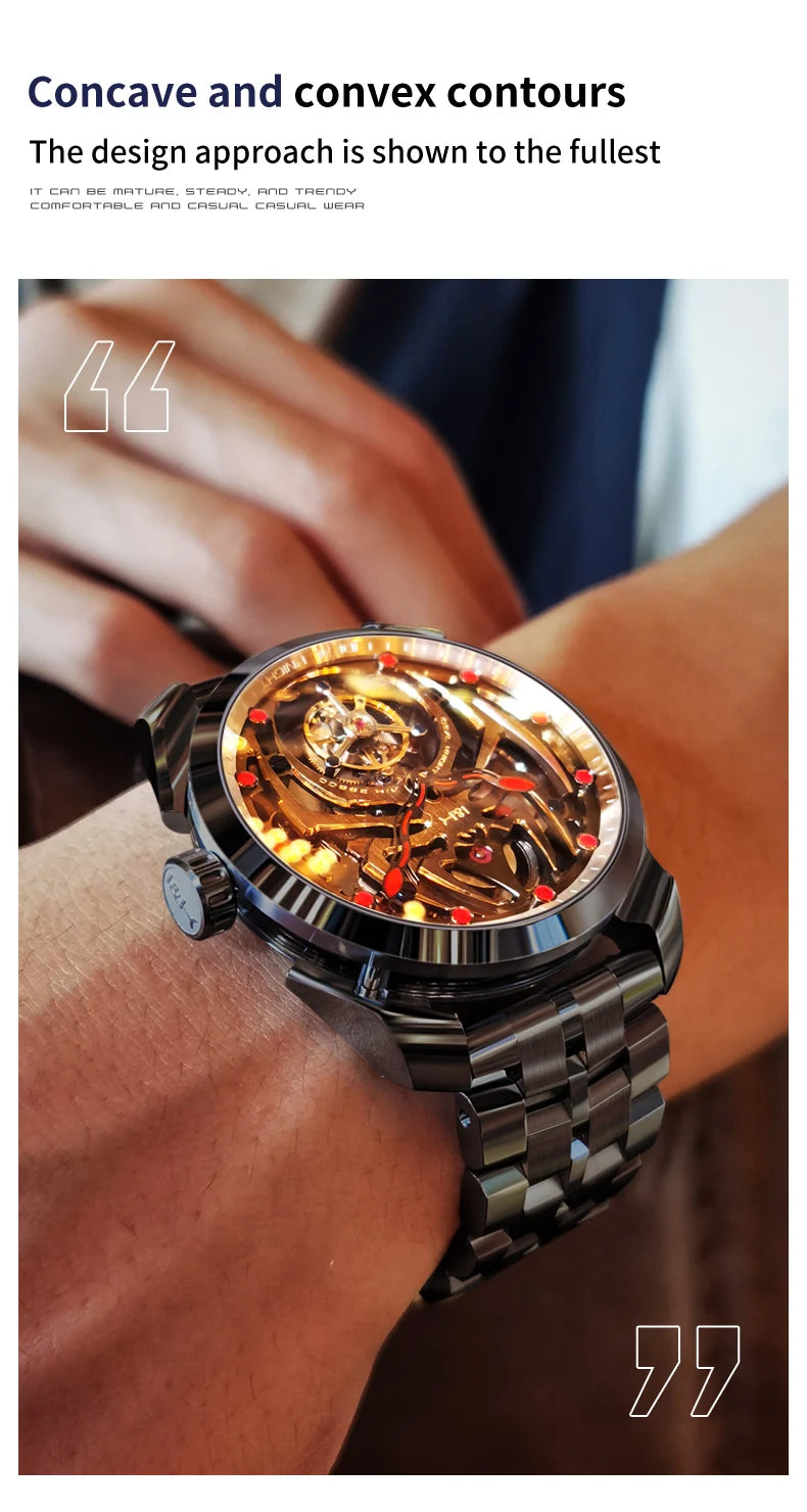 IDEAL KNIGHT 6802 Tourbillon Watch For Men Transparent Skeleton Mechanical Wristwatch Man Luxury Top Brand Limited Edition Watch