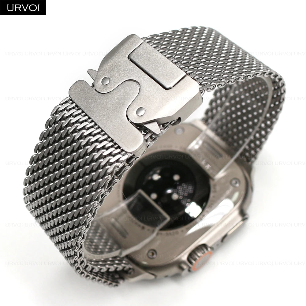 URVOI Band for Apple Watch Ultra 3 2 Series 11 10 9 8 SE stainless steel mesh strap for iWatch secure parachute buckle 46 49mm