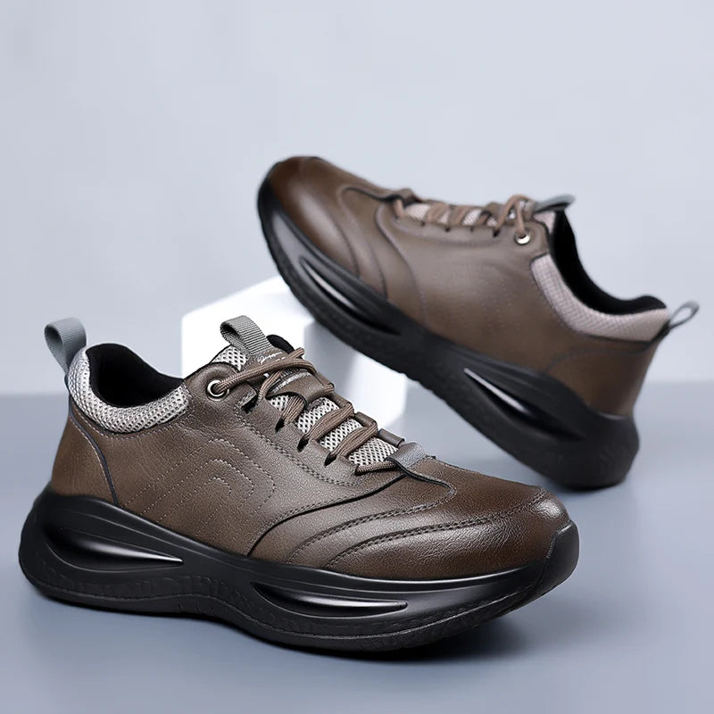 Fashion Men's Autumn Casual Leather Shoes Classic Business Formal Sneakers Comfy Thick Bottom Office Outdoor Daily Walking Shoes