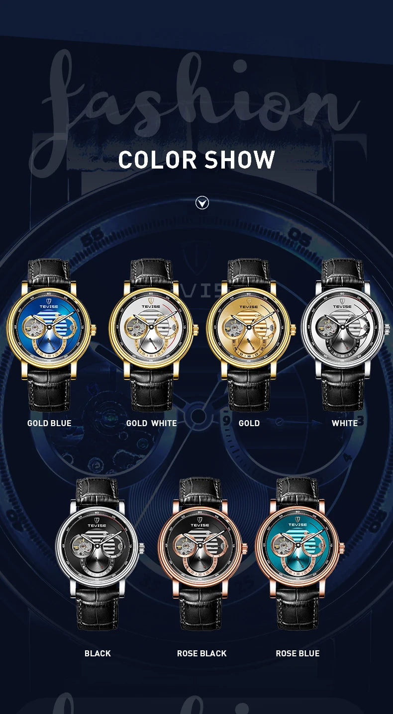 Automatic Mechanical Watch for Men Leather Strap Skeleton Watch 24 Hours Luminous Watch Fashion Casual Watch