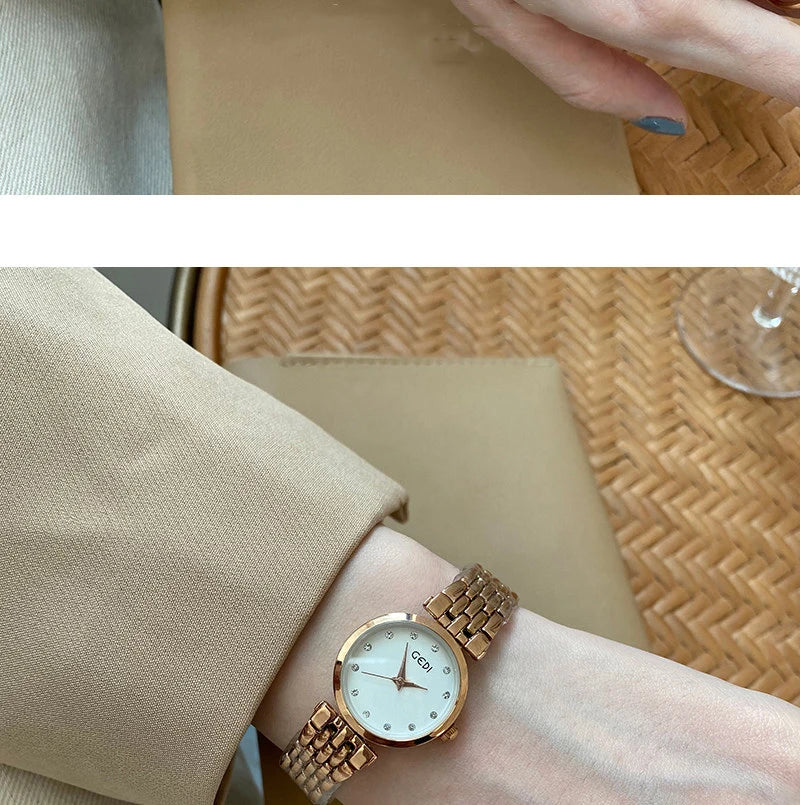 GEDI Ladies Watch New Vintage Exquisite Fashion Quartz Watches Woman Temperament Round Retro Watch Gifts Luxury