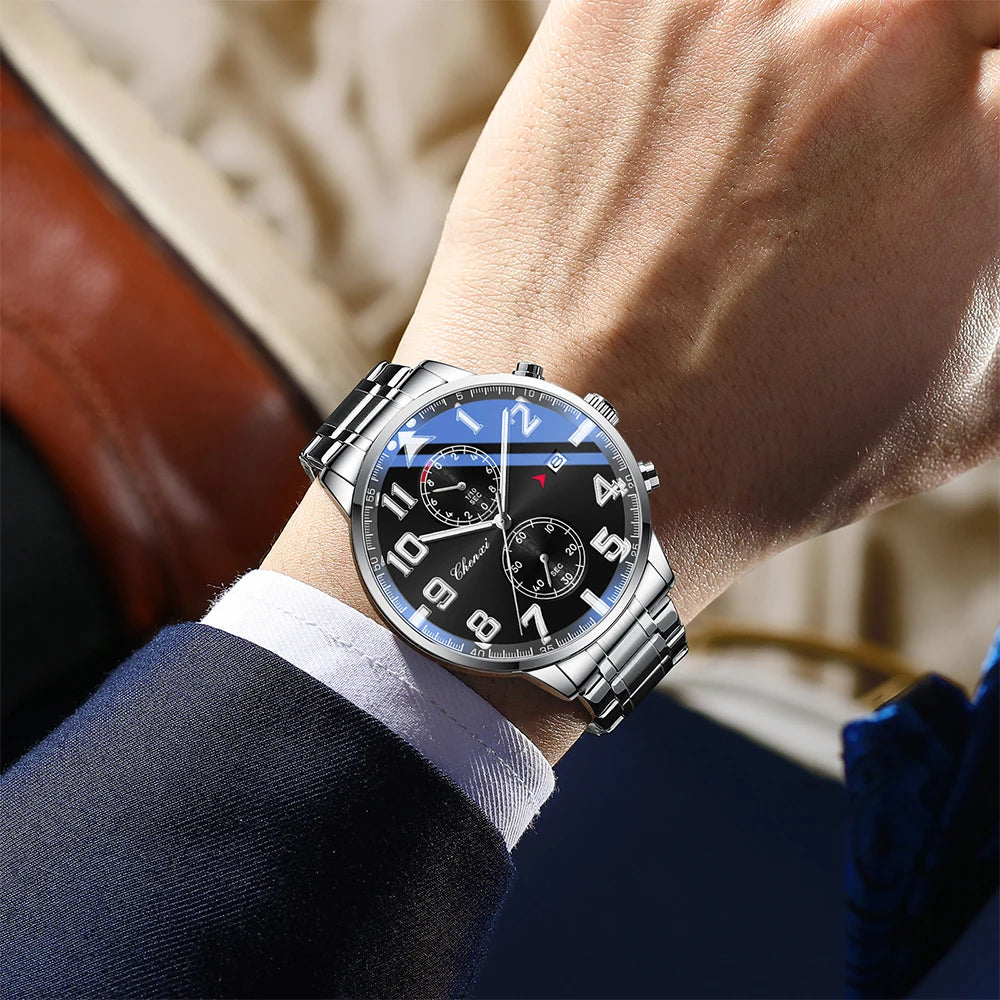 Fashion Luxury Business Men's Wristwatch Round Dial Luminous Waterproof Calendar Chronograph Man Watch