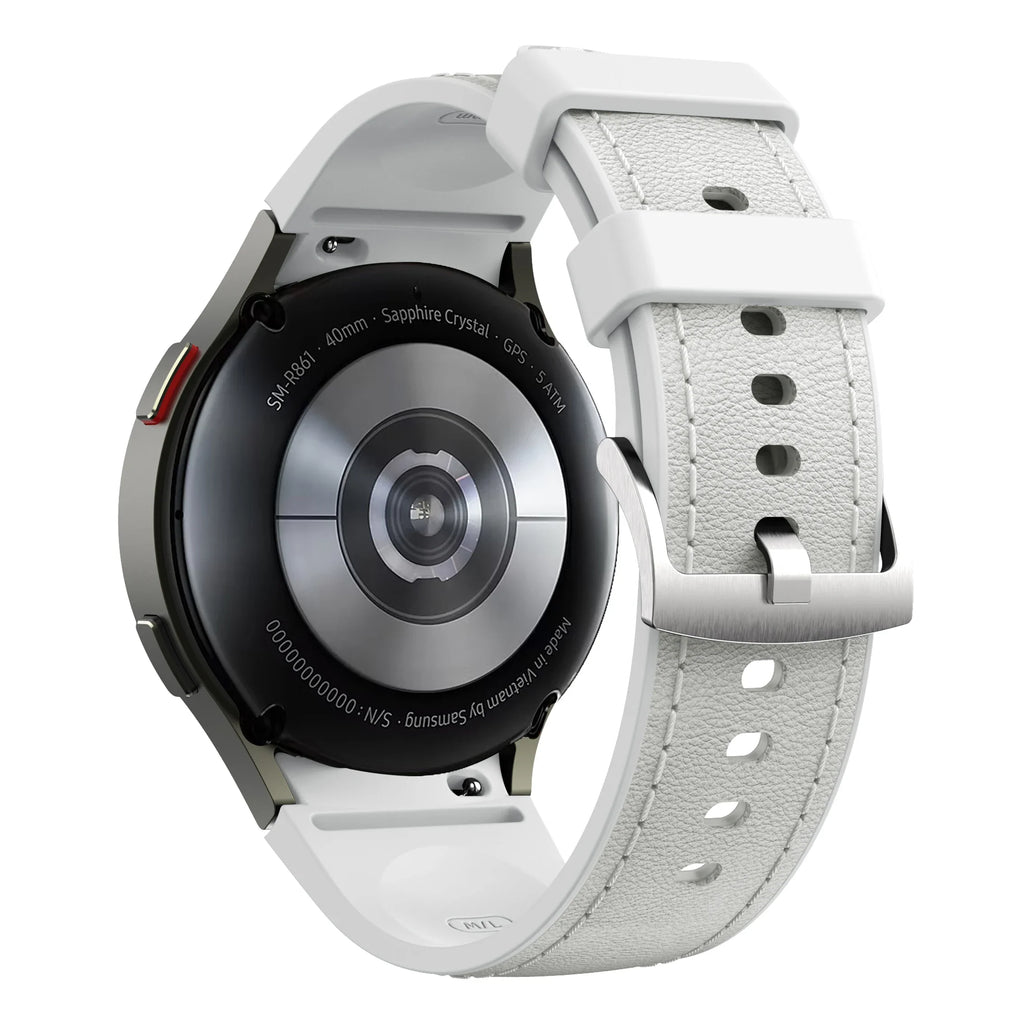 Silicone+Leather Strap for Samsung Galaxy Watch 7 6 5 4 44mm 40mm/5 Pro 45mm Wristband for Galaxy Watch 6 Classic 47mm 43mm Belt