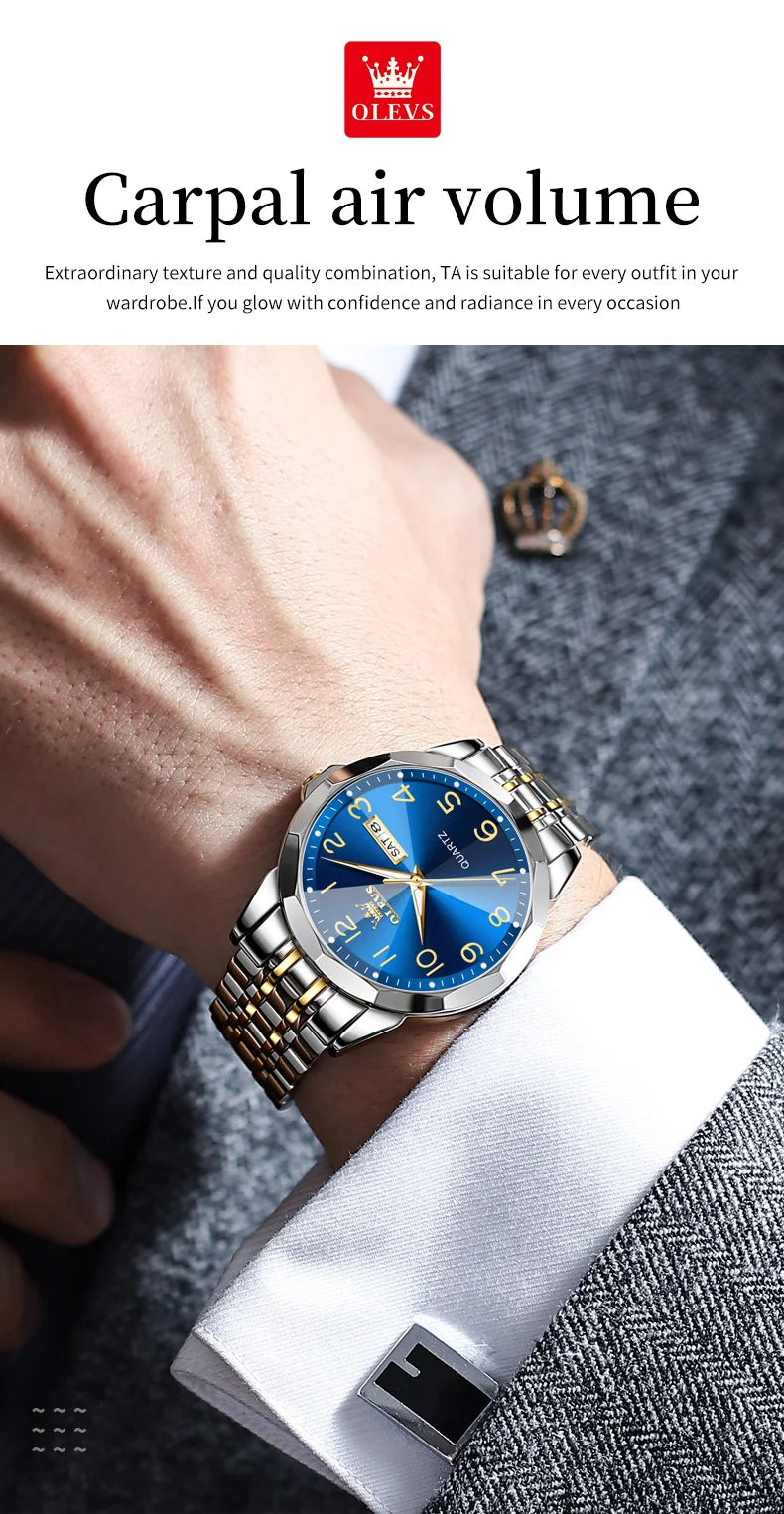 OLEVS 9970 Couple Watch For Men Women Luxury Number Dial Rhombus Mirror Quartz Hand Clock Stainless Steel Original Dress Watches