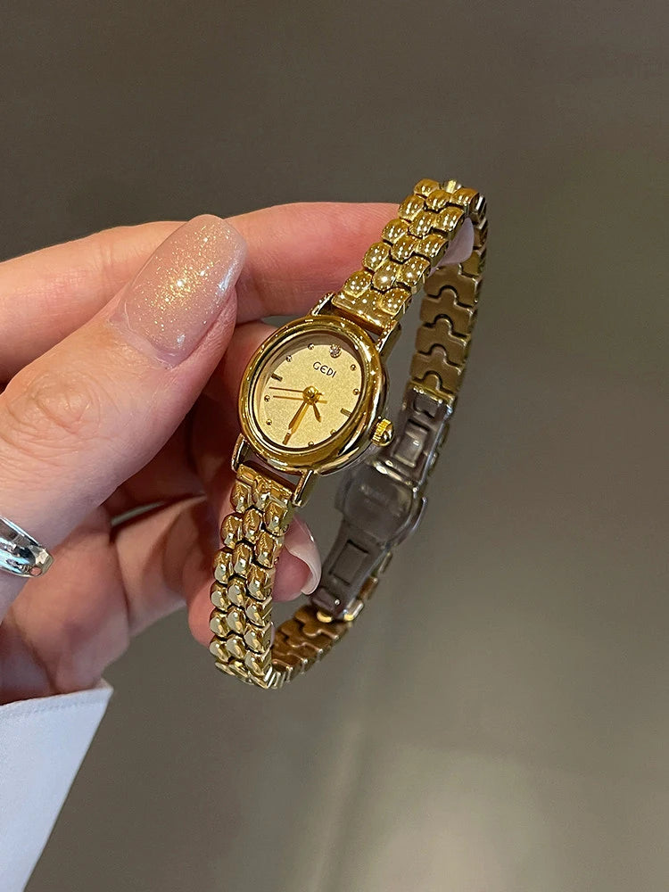 GEDI Watches for Woman Wristwatch Vintage Oval Small Watch Gifts Stainless Steel Strap Luxury Elegant Waterproof Quartz Watches