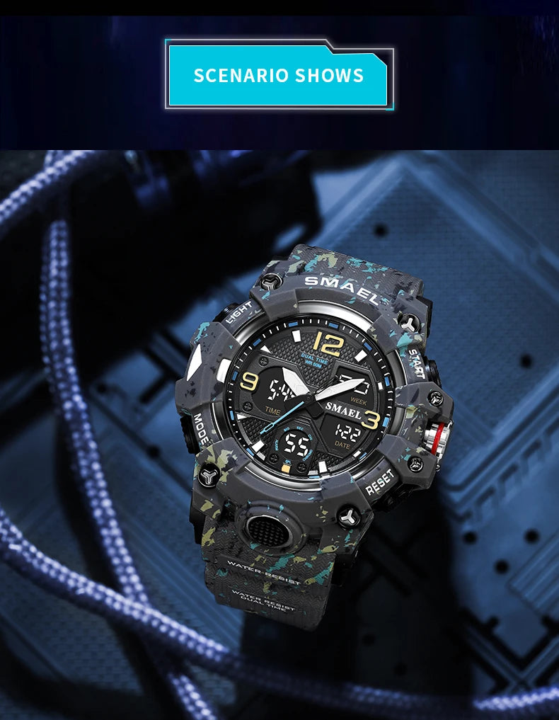 Sport Watch Military Watch For Men Alarm Clock Stopwatch LED Digital Back Light Dual Time Display 8008 Men's Watches Waterproof