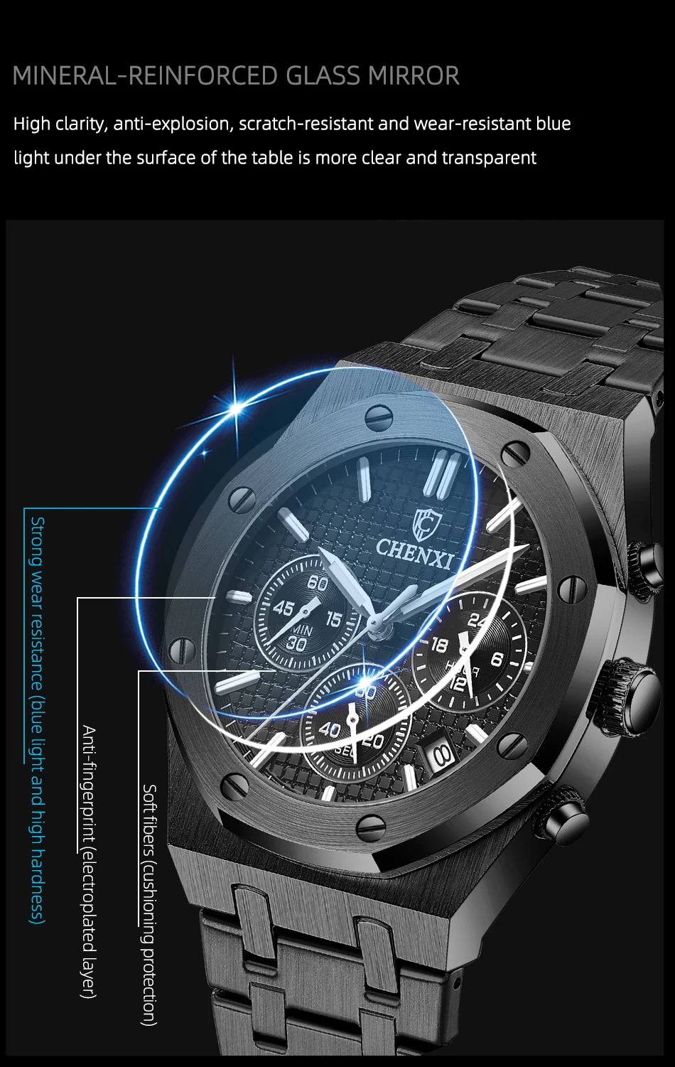 CHENXI  Multifunctional Men's Watches Luxury Brand Calendar Luminous  Waterproof Men Wristwatch High Quality Quartz male Watch