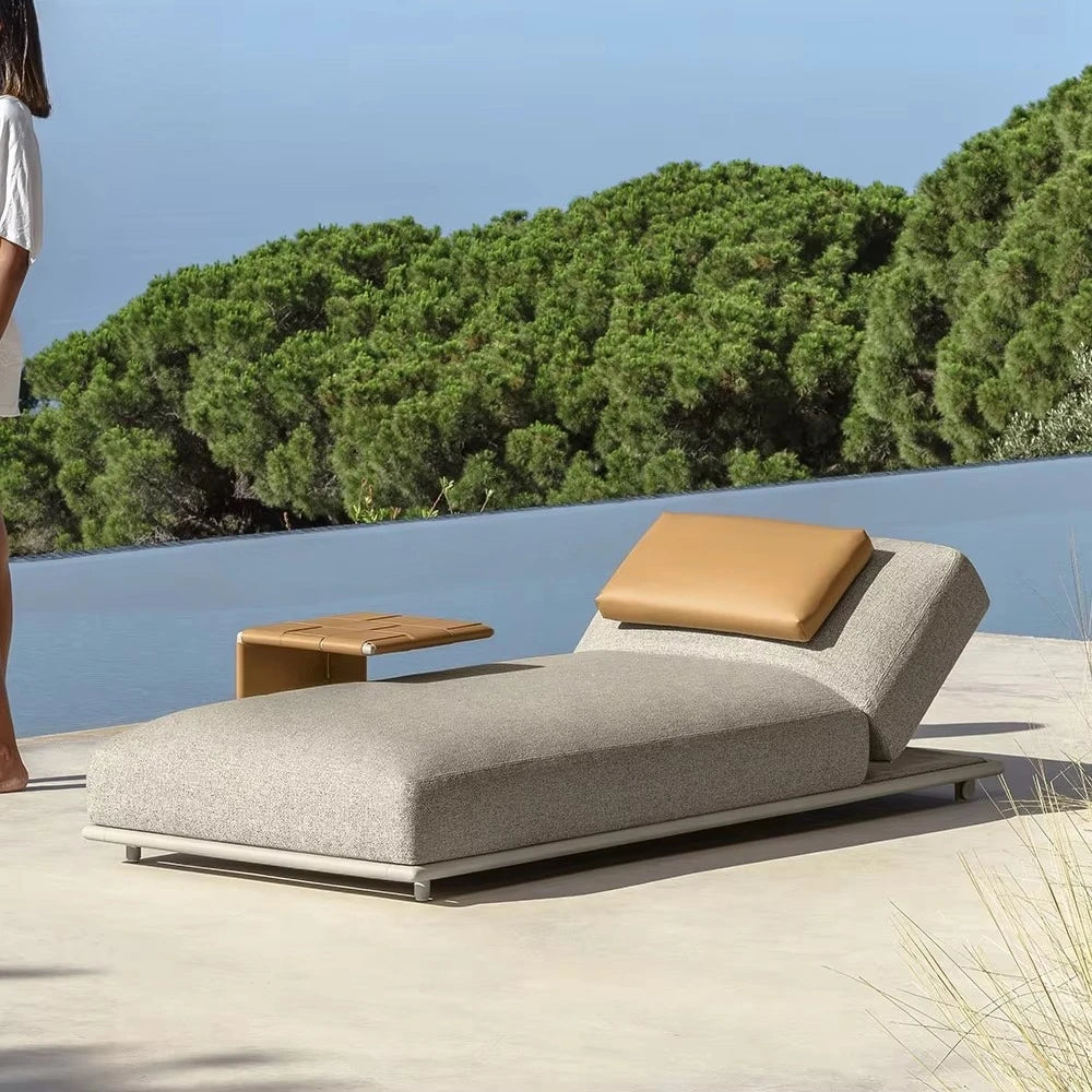 Wood Outdoor Sunbed | Modern Adjustable Backrest Pool Daybed for Hotel & Villa Use