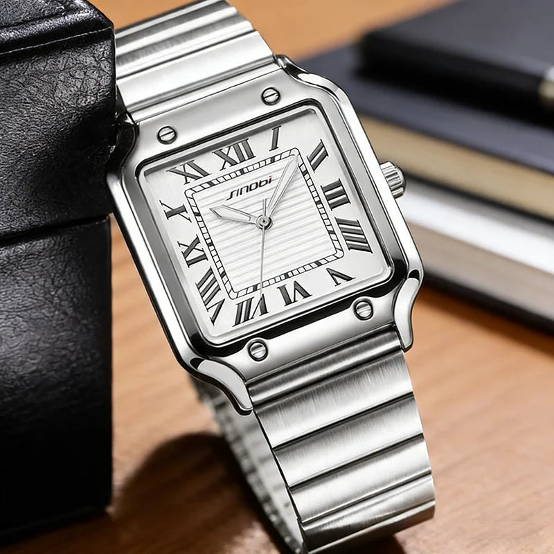 Square Quartz Watch Men Stainless Steel Waterproof Business Wristwatch Male Clock Relogio Masculino