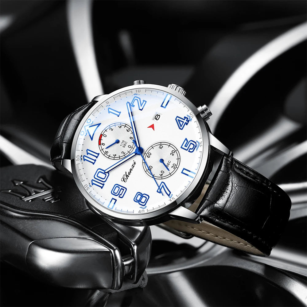 Fashion Luxury Business Men's Wristwatch Round Dial Luminous Waterproof Calendar Chronograph Man Watch
