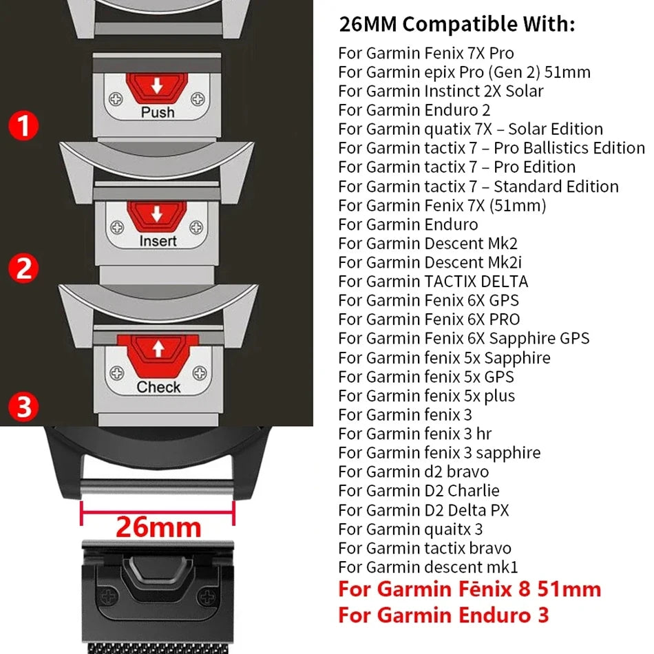 Titanium Silicone Magnetic Band for Garmin Watch Fenix 8 7X Pro 6X Enduro 3 Strap For Garmin Tactix 7Pro Instinct 2X 26mm Bands